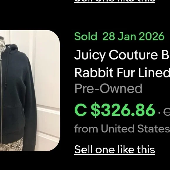 Juicy Couture Cream Zip-Up Hoodie with Real Rabbit Fur Lining - Picture 8 of 8